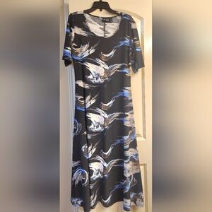 Elegant Blue and Black Swirl Dress